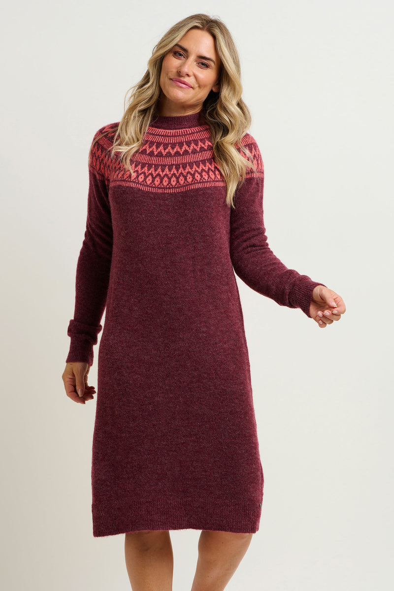 Burgundy Fairisle Pop Knitted Women s Dress Brakeburn