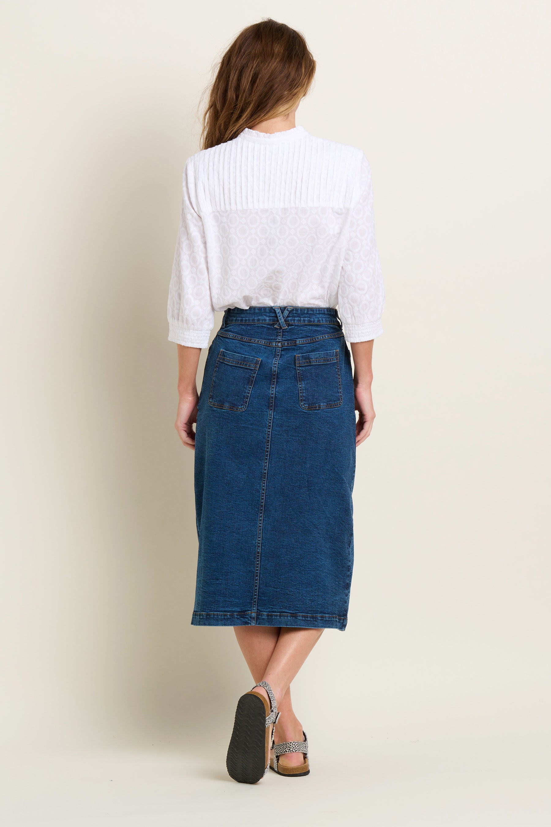 Button front denim flared skirt best sale