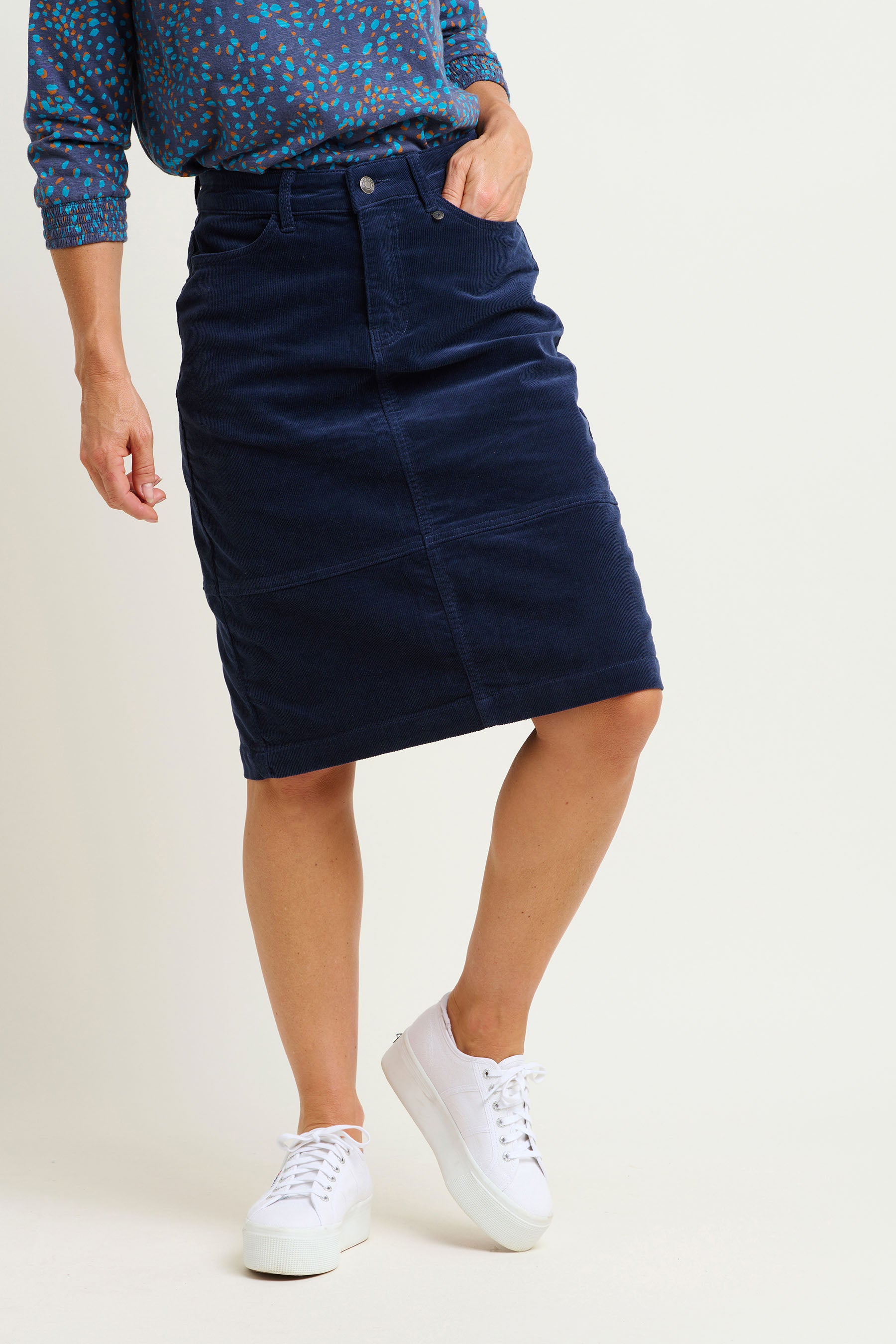 Navy Cord Midi Skirt Brakeburn