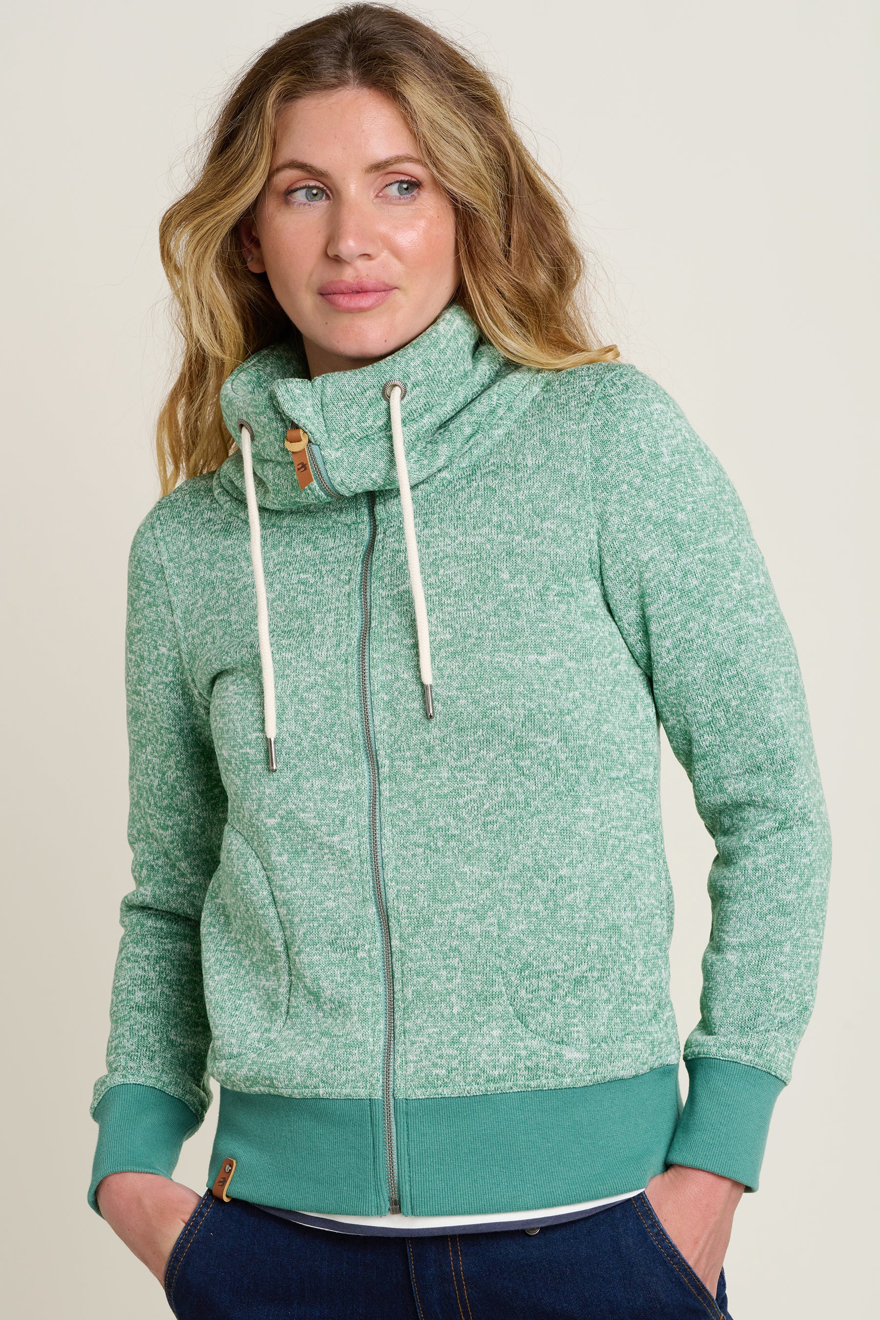 Women s Green Zip Through High Neck Sweatshirt Brakeburn