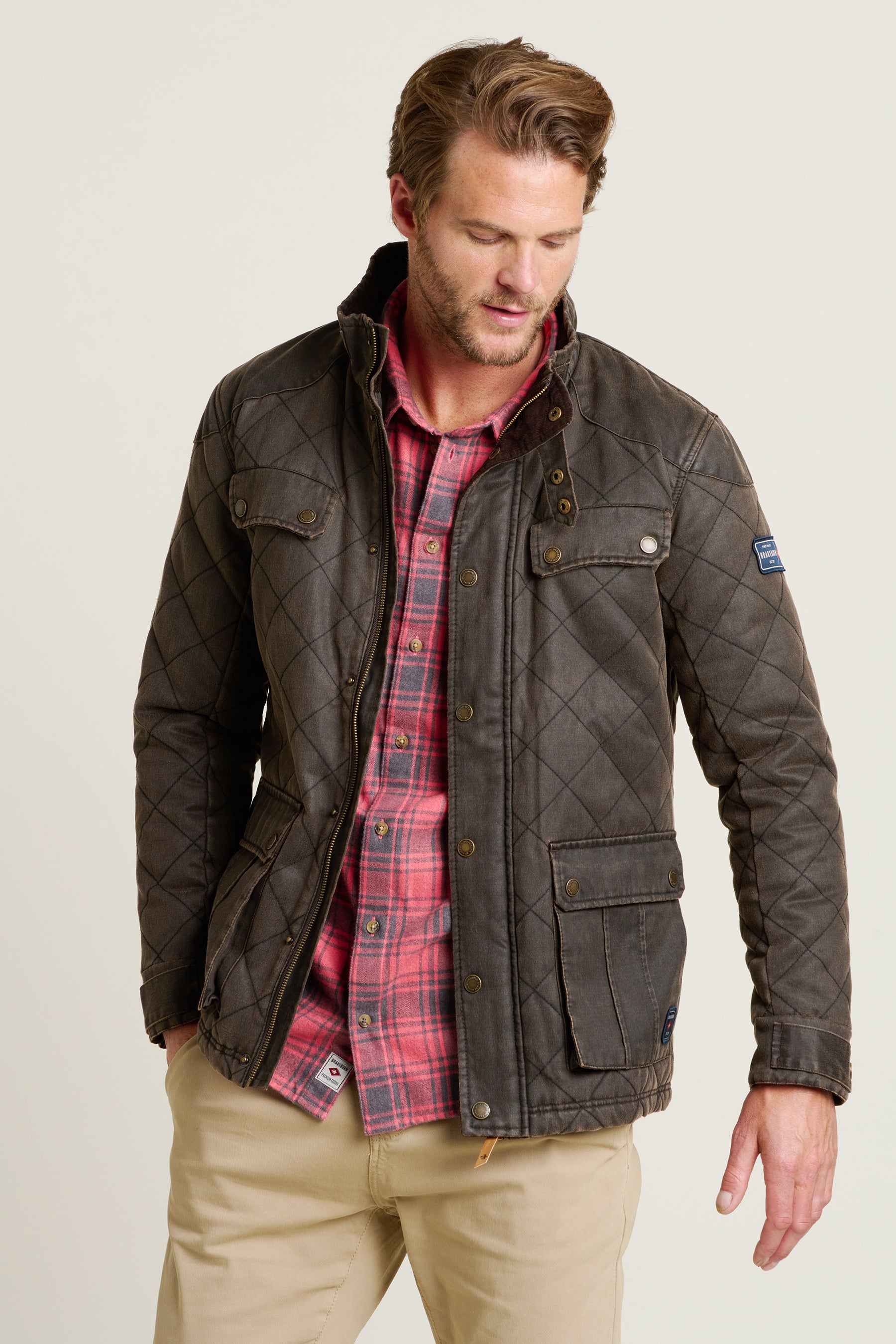 Men s Brown Dry Wax Quilted Jacket Brakeburn