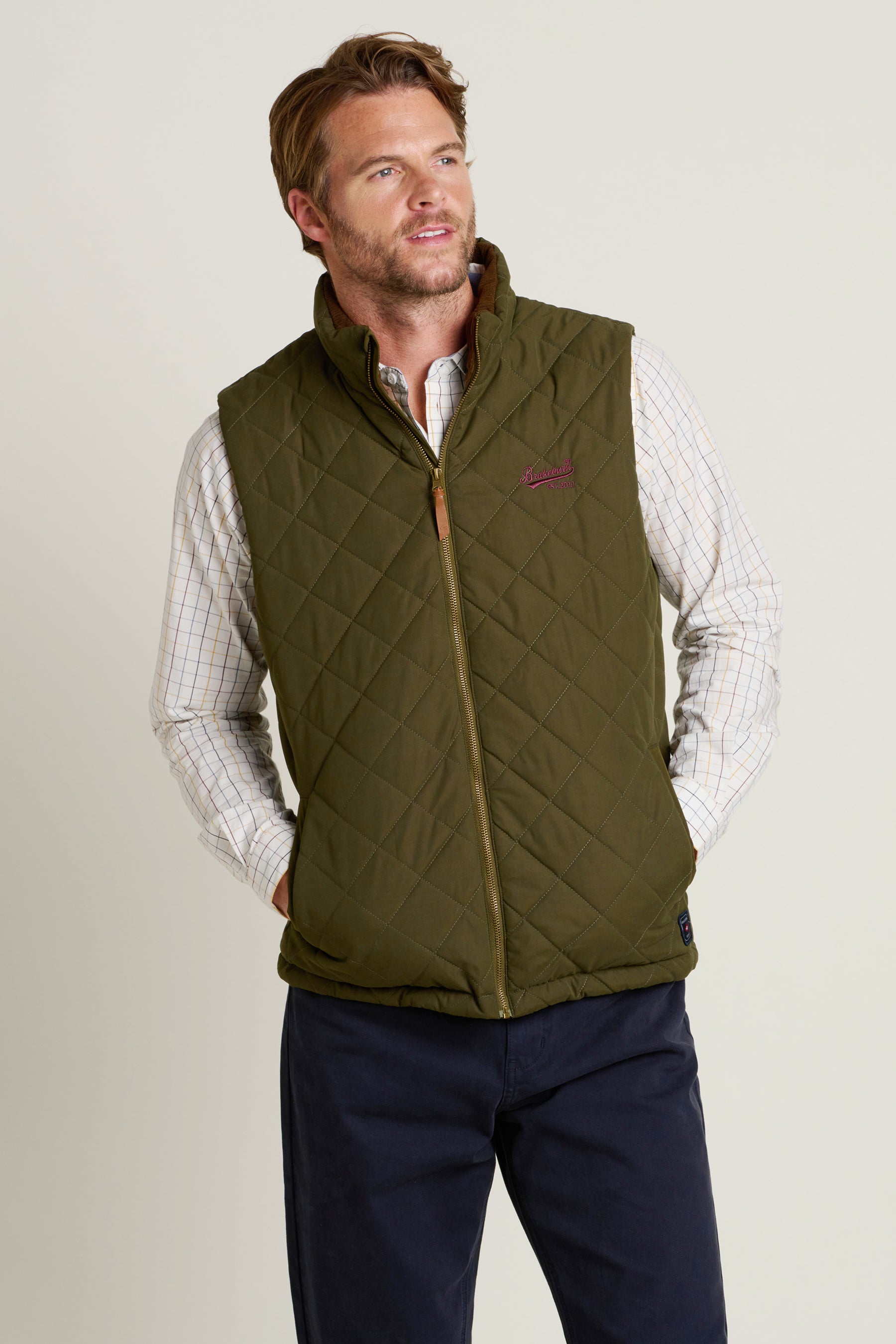 Men s Khaki Diamond Quilt Gilet Brakeburn