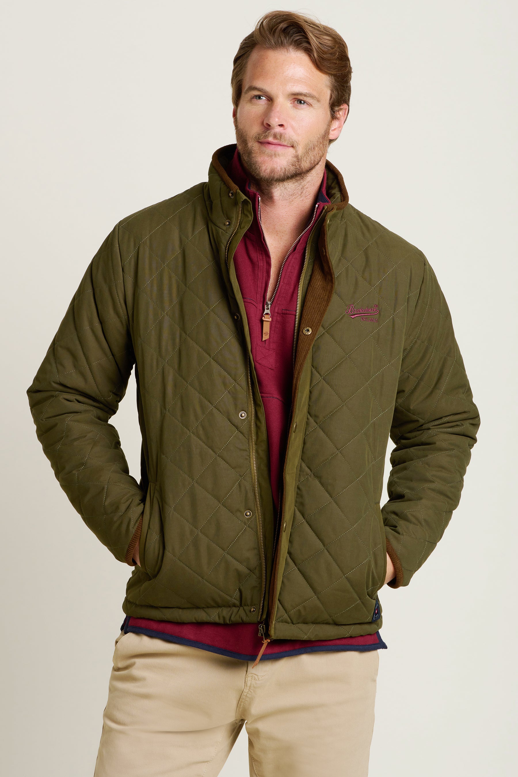 Men s Khaki Quilted Jacket Brakeburn