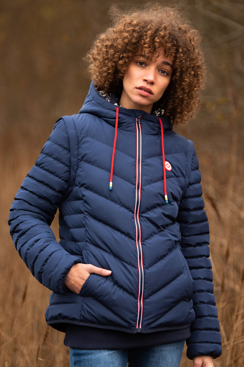 Women s Navy Rainbow Detail Puffer Jacket Brakeburn