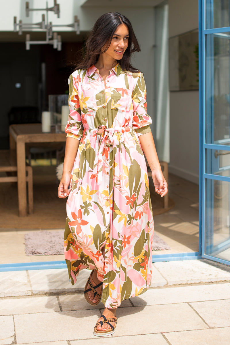 https www.brakeburn products tropical palm shirt dress ss23