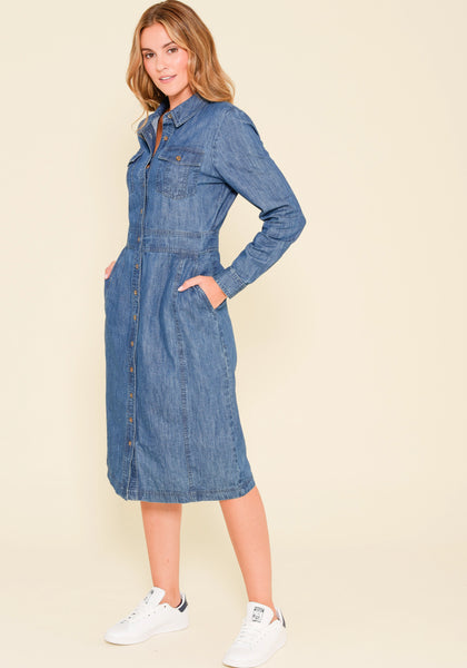 Denim Shirt Dress With Adjustable Waist 