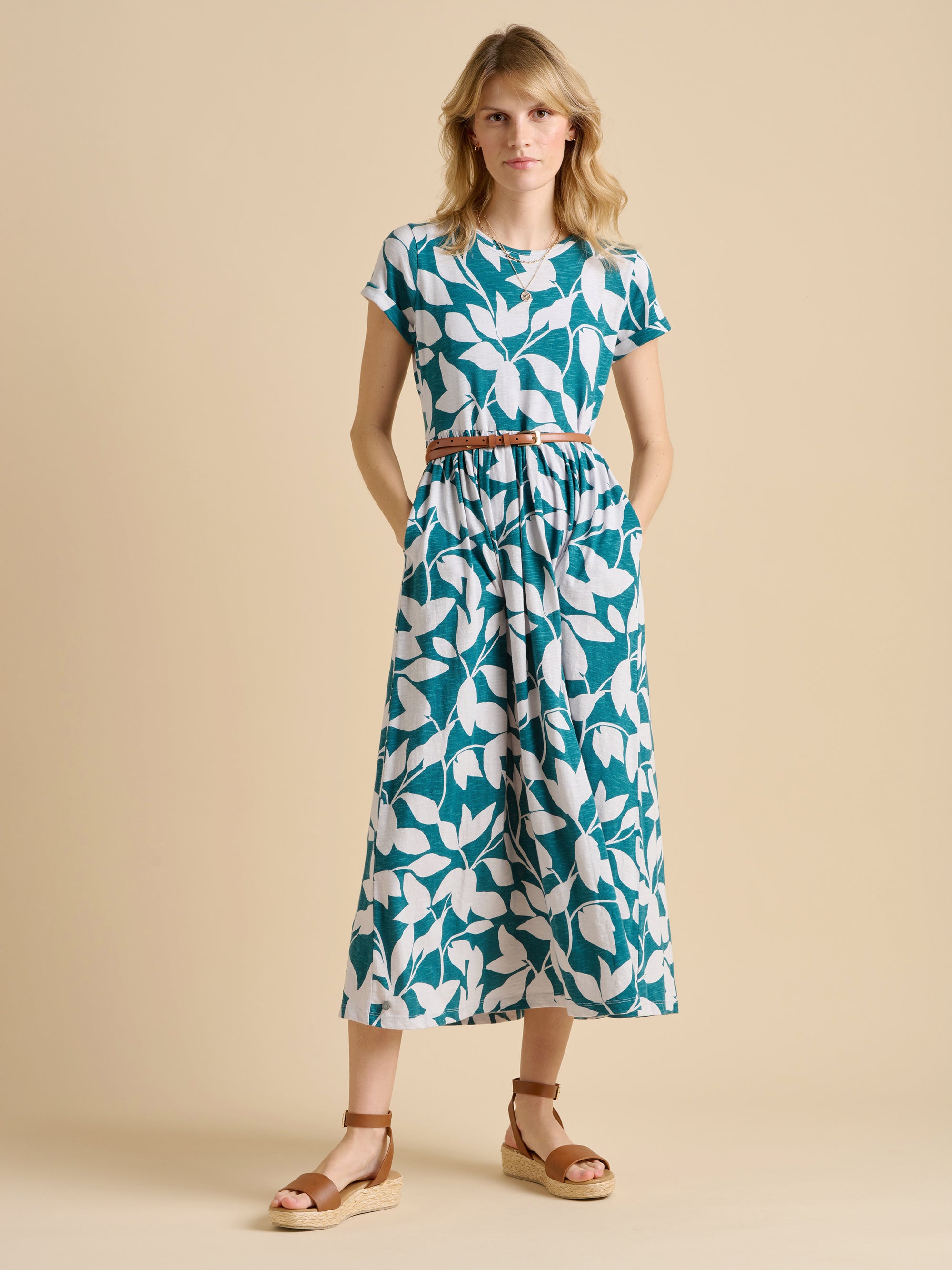 Woodland Leaves Maxi Jersey Dress