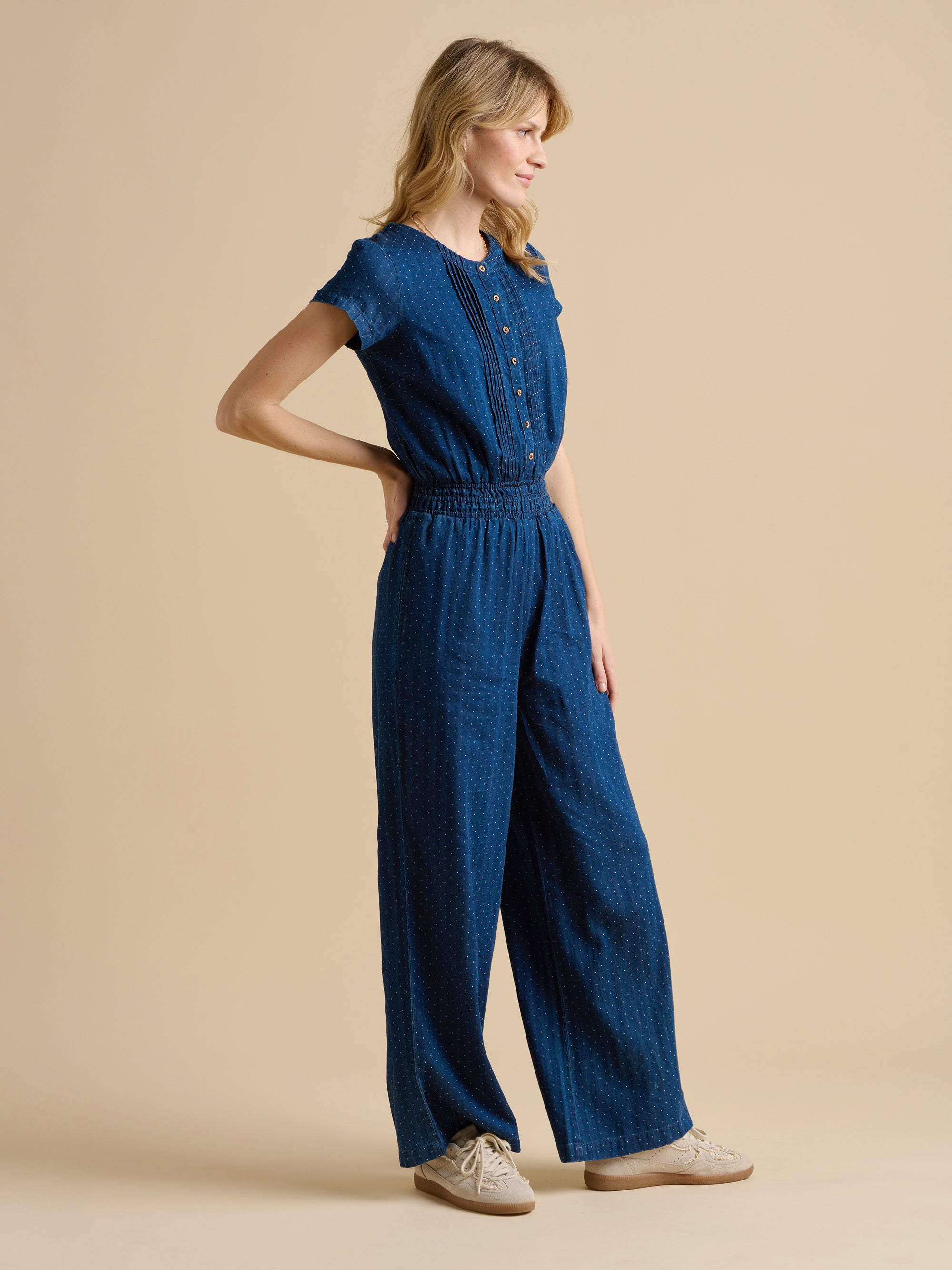 Spot Denim Wide Leg Jumpsuit