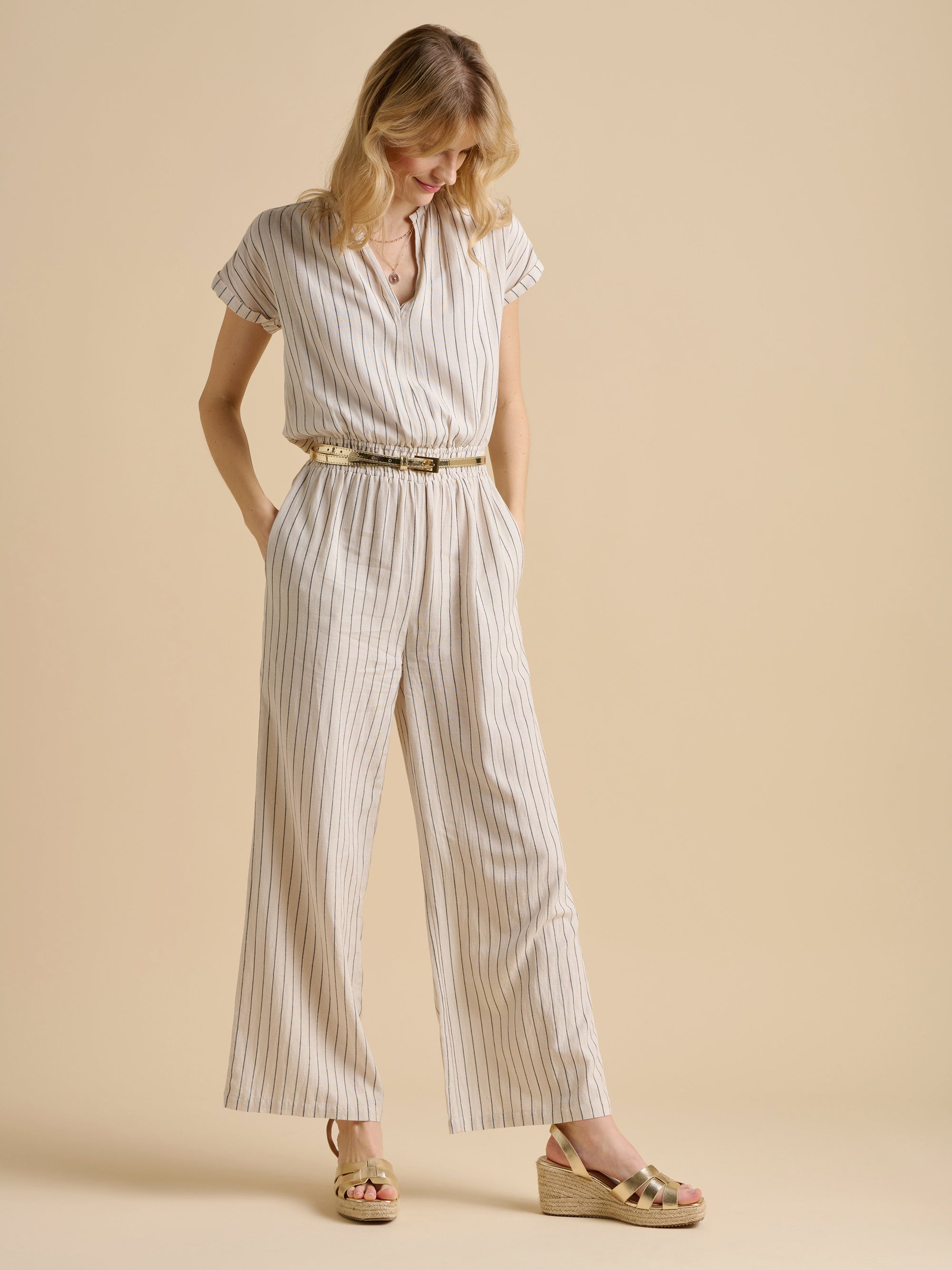 Wide Leg Stripe Jumpsuit