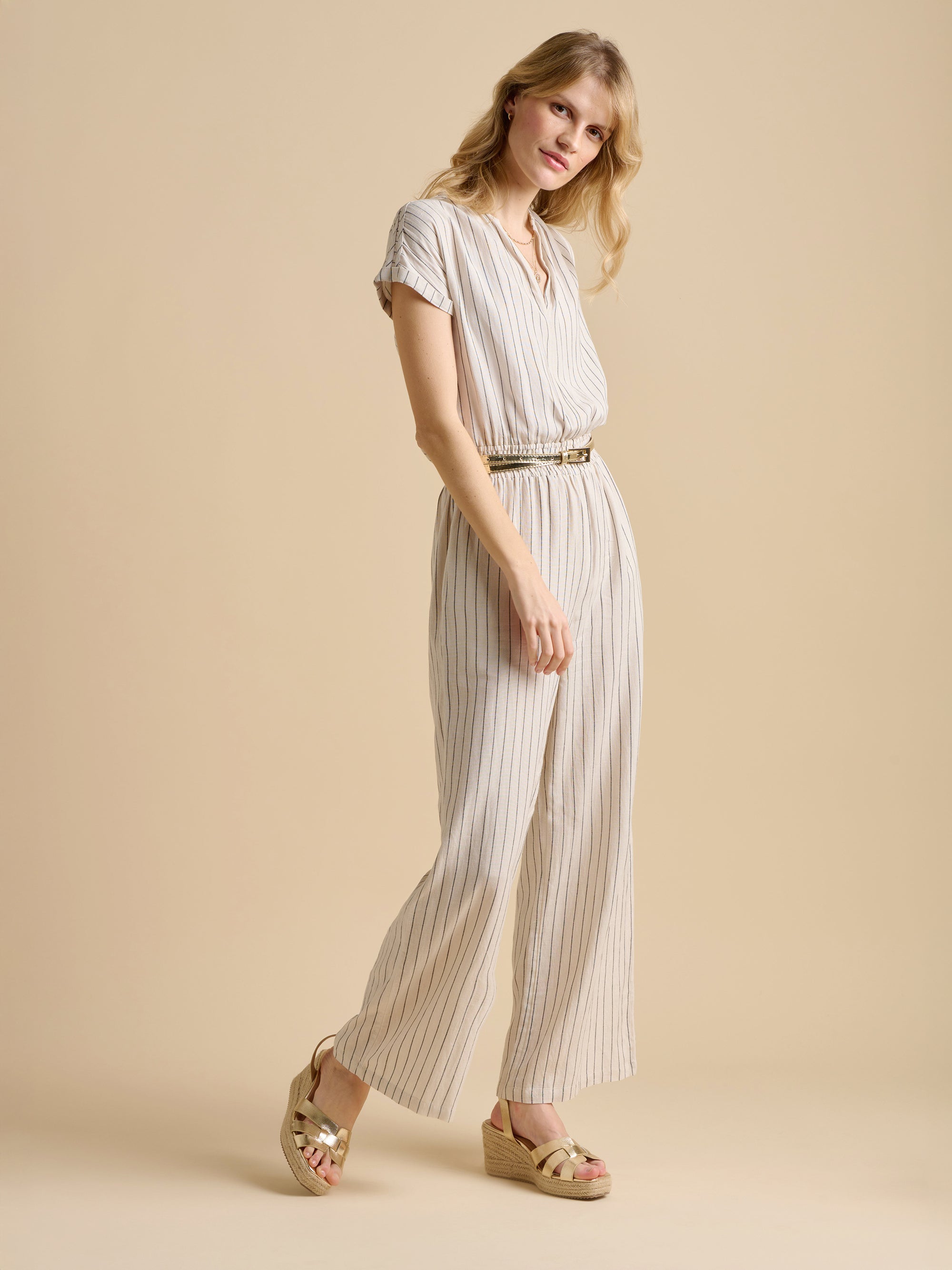 Wide Leg Stripe Jumpsuit