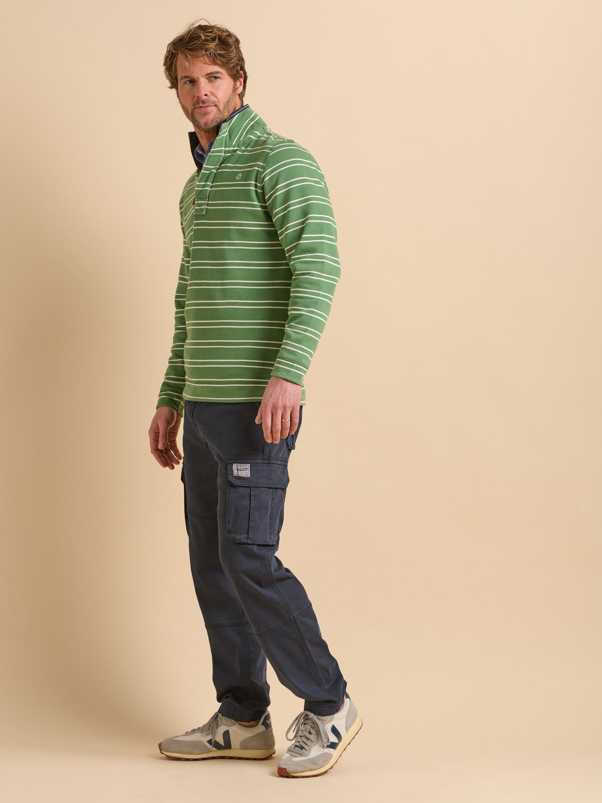 Green Stripe Quarter Zip Sweat