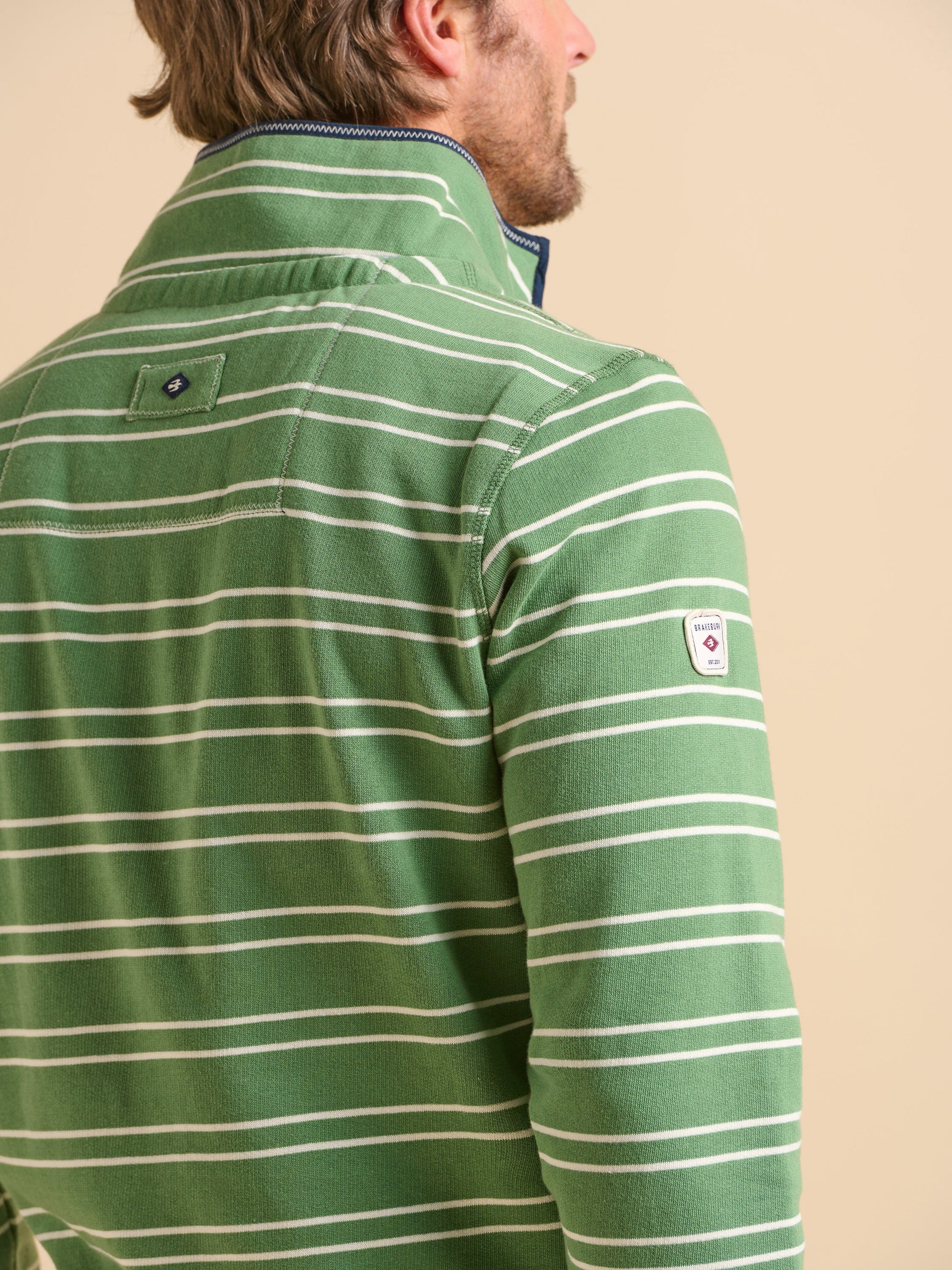 Green Stripe Quarter Zip Sweat