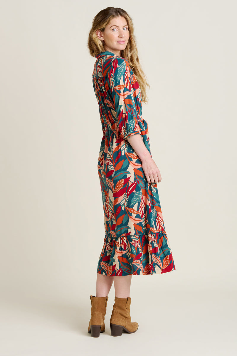 Evergreen Leaves Maxi Shirt Dress