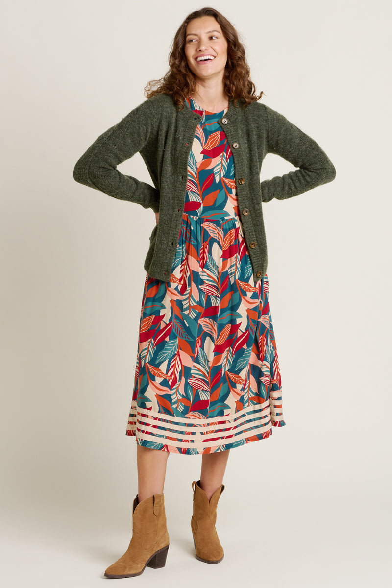 Evergreen Leaves Midi Dress