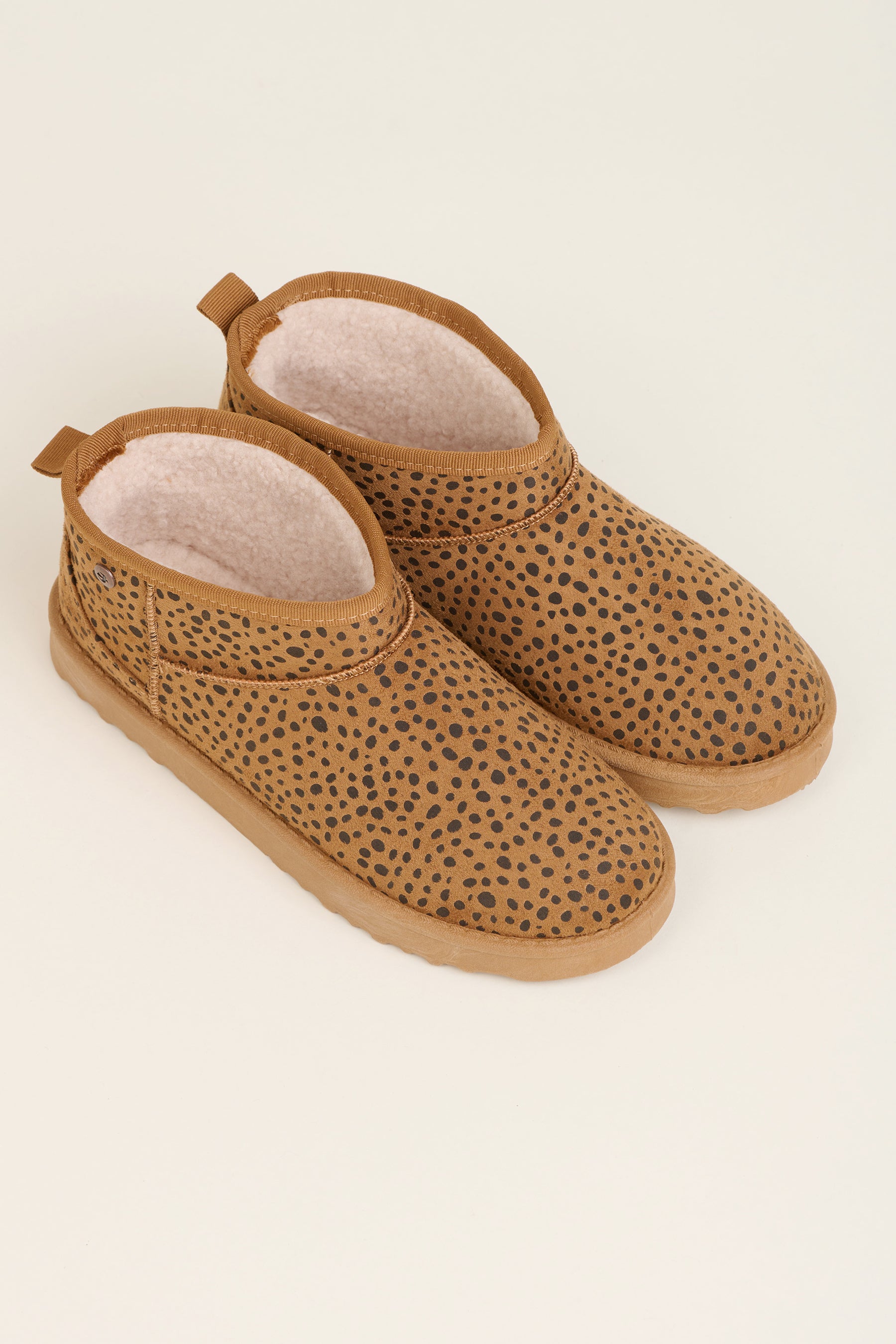 Leopard Spot Faux Suede Slipper Boots