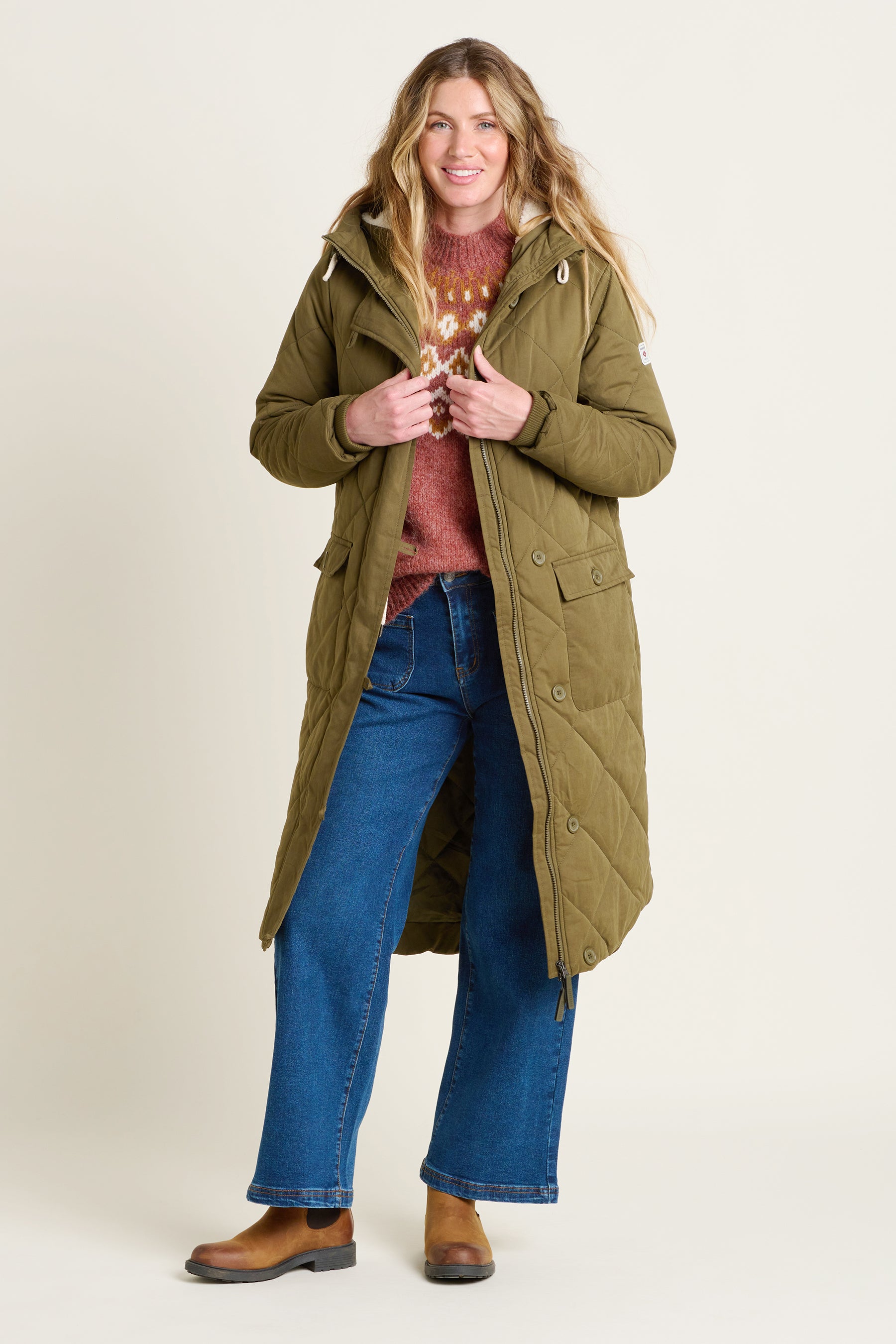 Women s Khaki Bradstock Hooded Parka Jacket Brakeburn