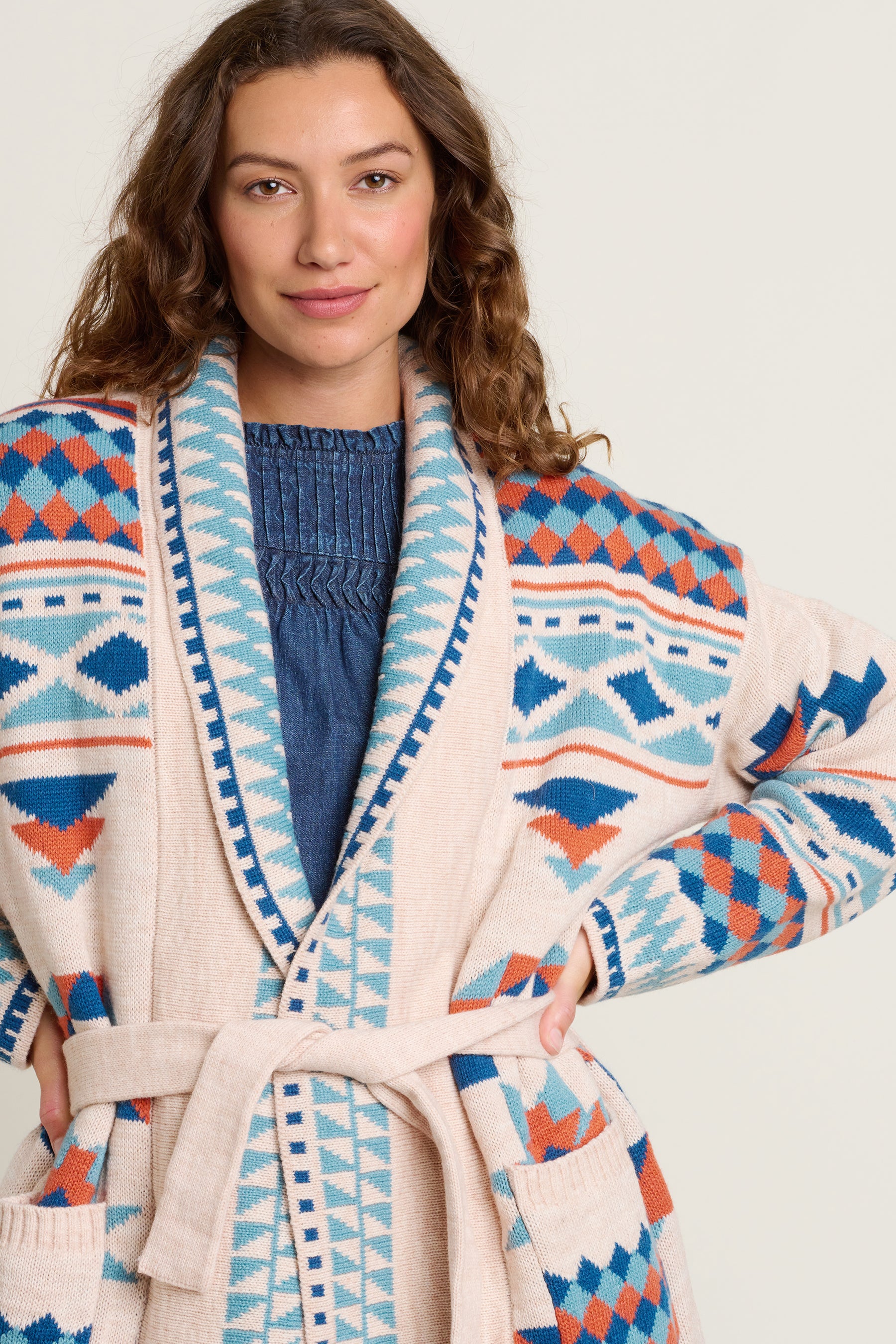 Geo Belted Knitted Cardigan