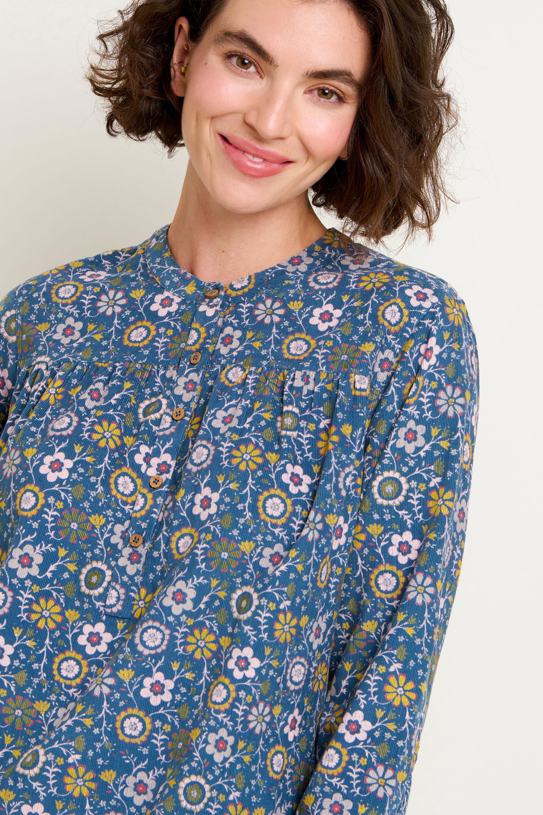 Blue Folk Floral Cord Women's Shirt | Brakeburn