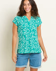 Notch Neck  Bamboo Leaves T-Shirt