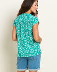 Notch Neck  Bamboo Leaves T-Shirt