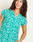 Notch Neck  Bamboo Leaves T-Shirt