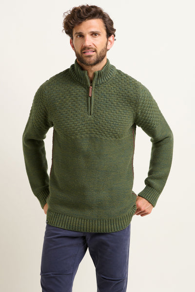 Men's Khaki Quarter Zip Jumper | Brakeburn