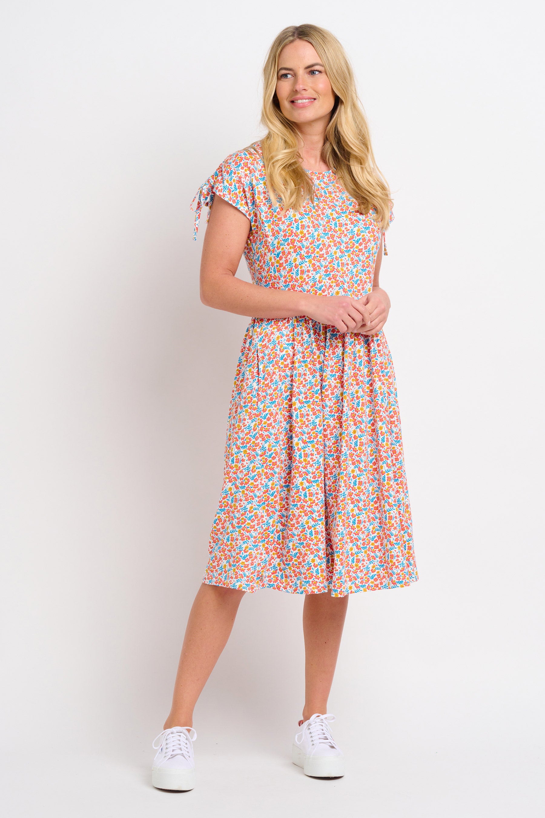 Whimsical Floral Tie Shoulder Dress