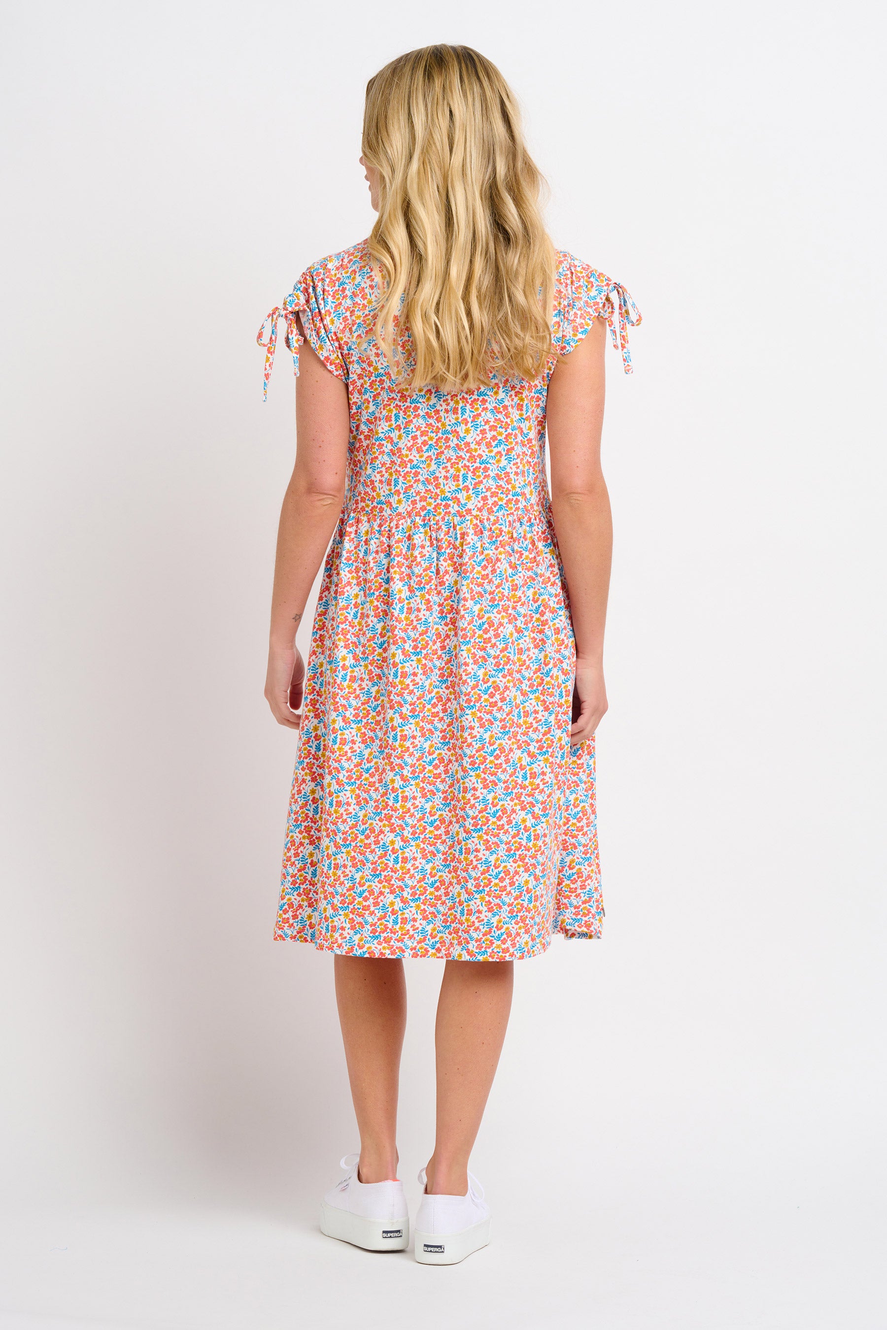 Whimsical Floral Tie Shoulder Dress