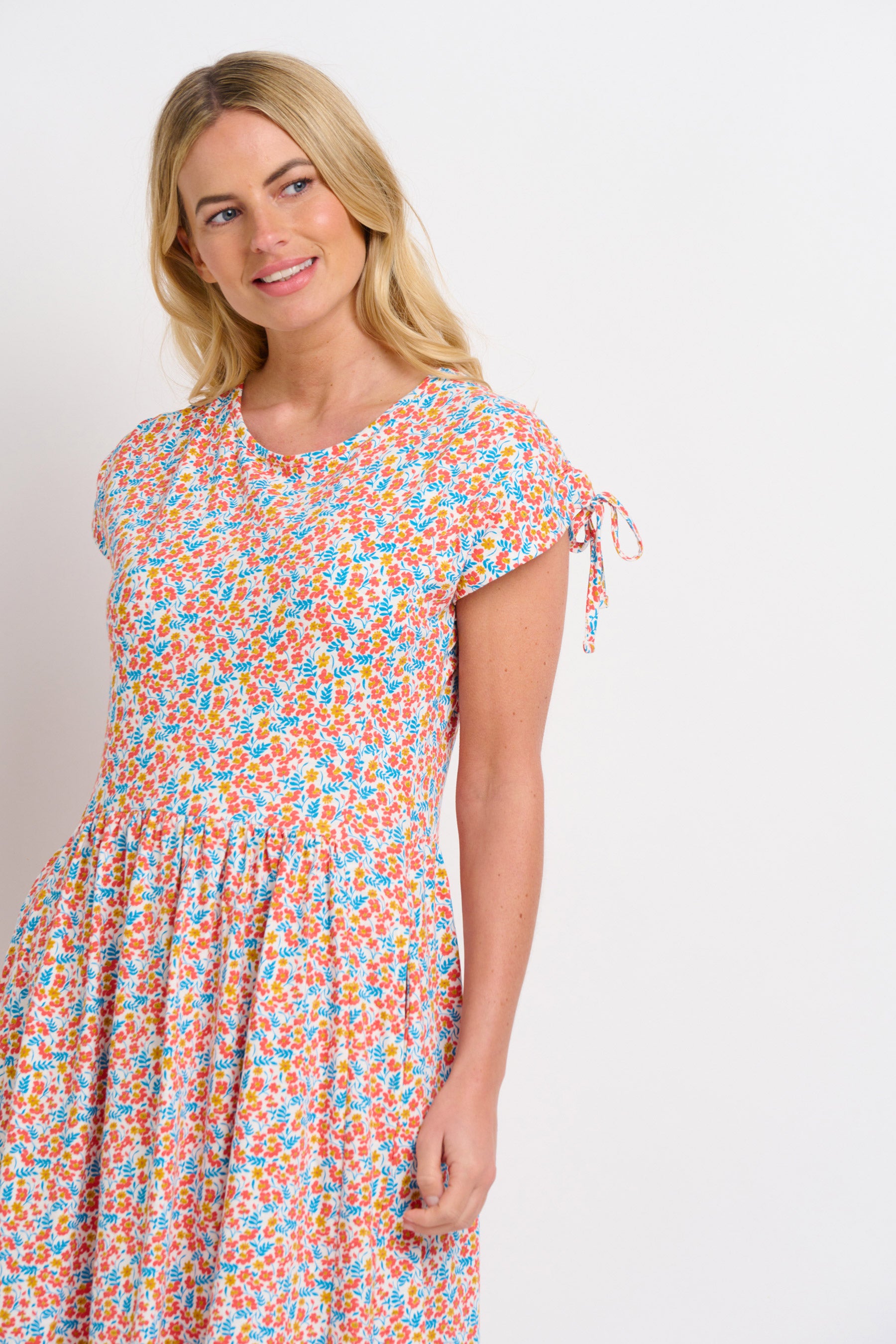 Whimsical Floral Tie Shoulder Dress