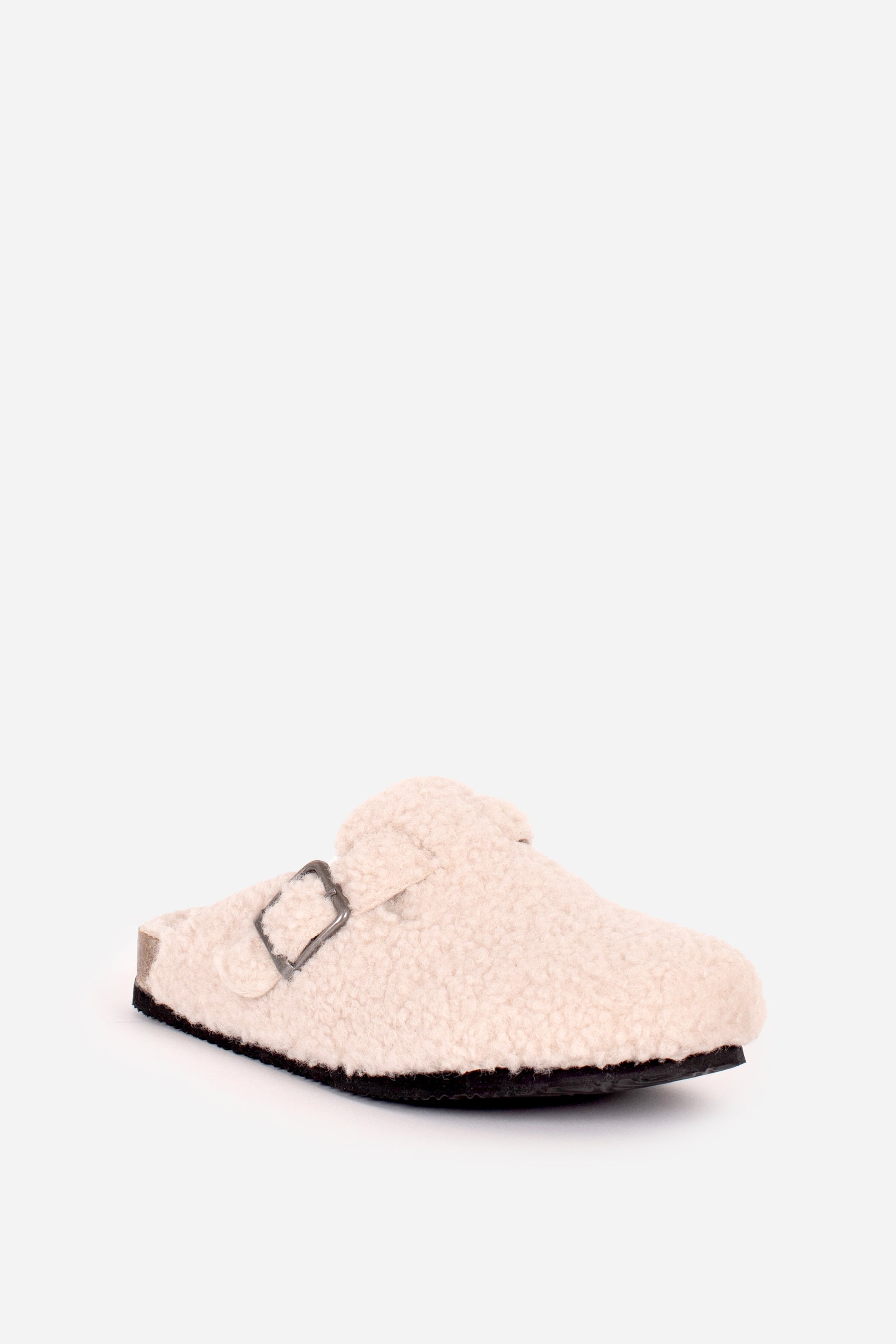 Cream Buckle Strap Slipper