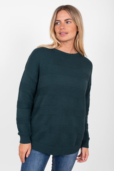 Women's 100% Organic Cotton Green Texture Stripe Jumper | Brakeburn