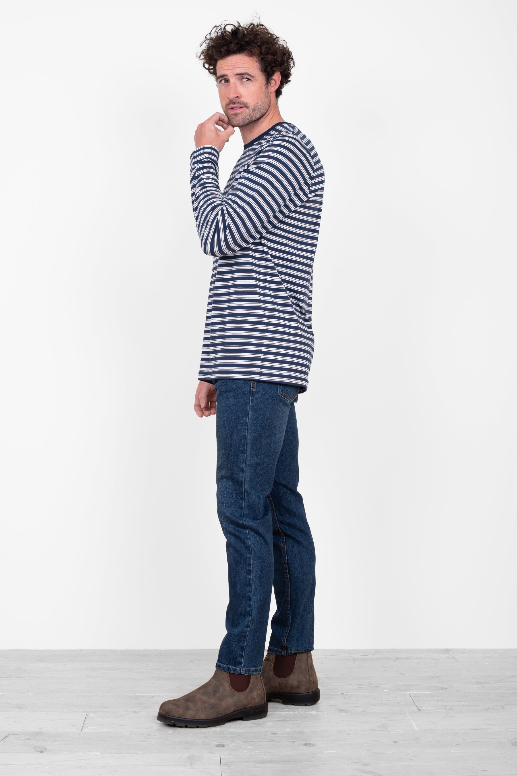 Navy Stripe Ls Tee