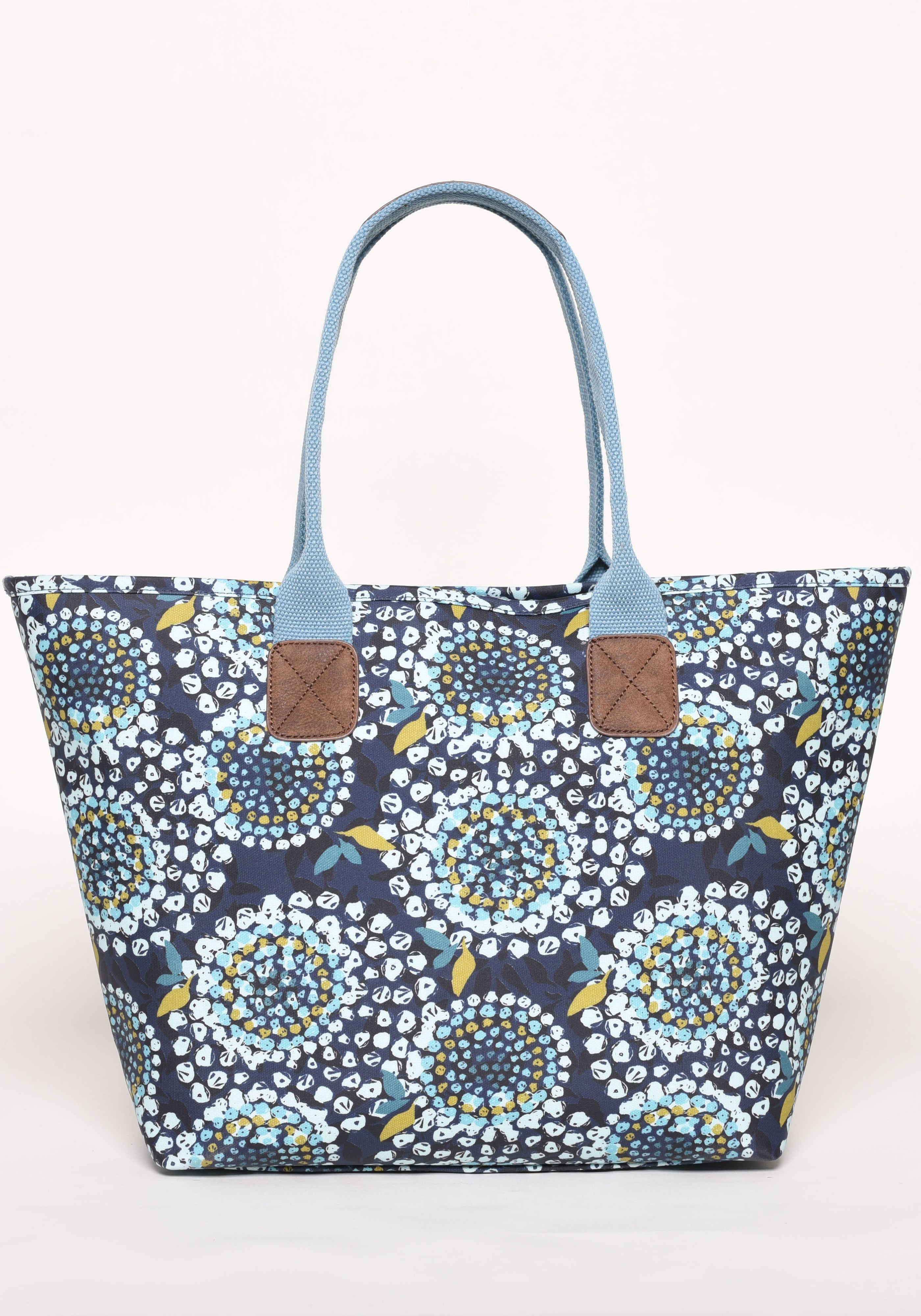 Women s Apple Canvas Tote Bag With Zip. Navy With Pattern Brakeburn